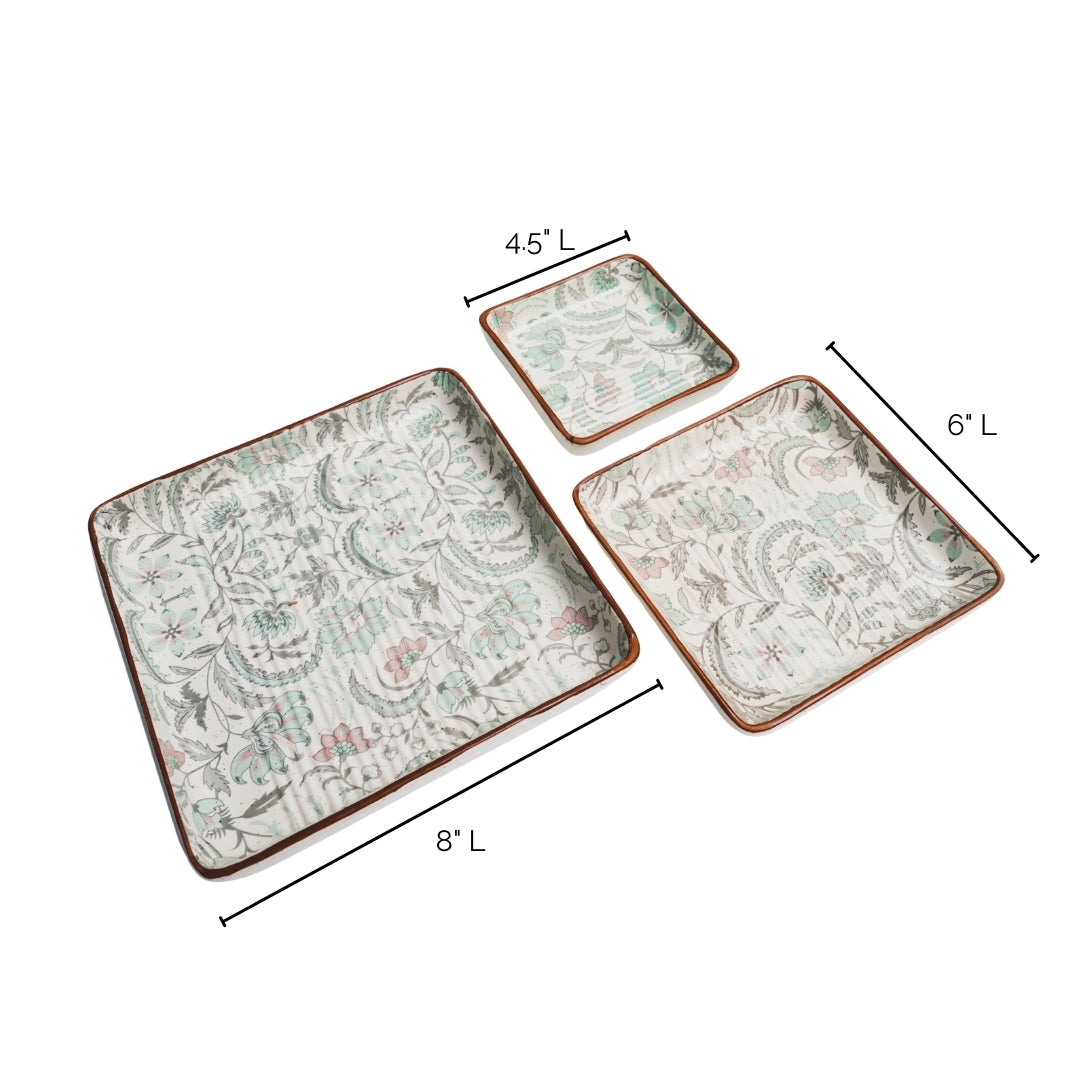 3-White Green Floral Dinner Plates